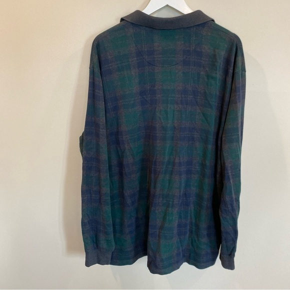 Lands End Green Plaid Henley Long Sleeve Mens XXL Tall Collared - Picture 5 of 6
